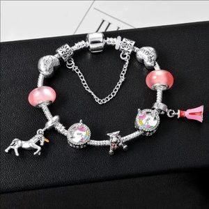 NEW Sterling Silver Pink Unicorn Dream Princess Charm Bracelet